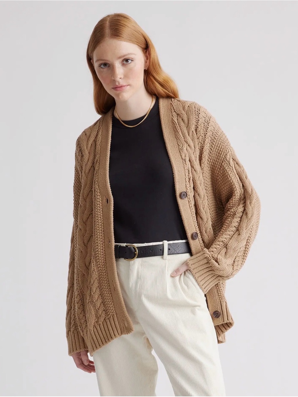 Quince 100% Organic Cotton Oversized Cable Cardigan M